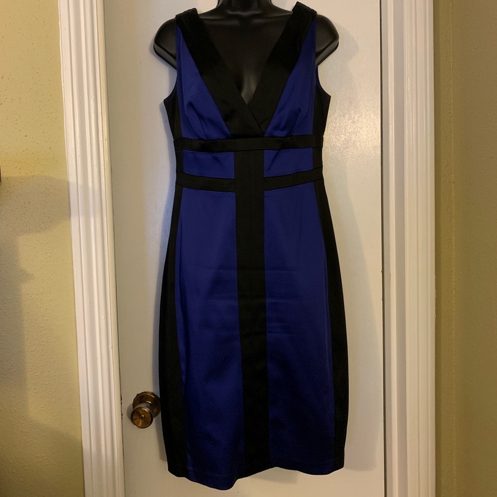JAX Women's V-Neck Satin Colorblock Sheath Dress